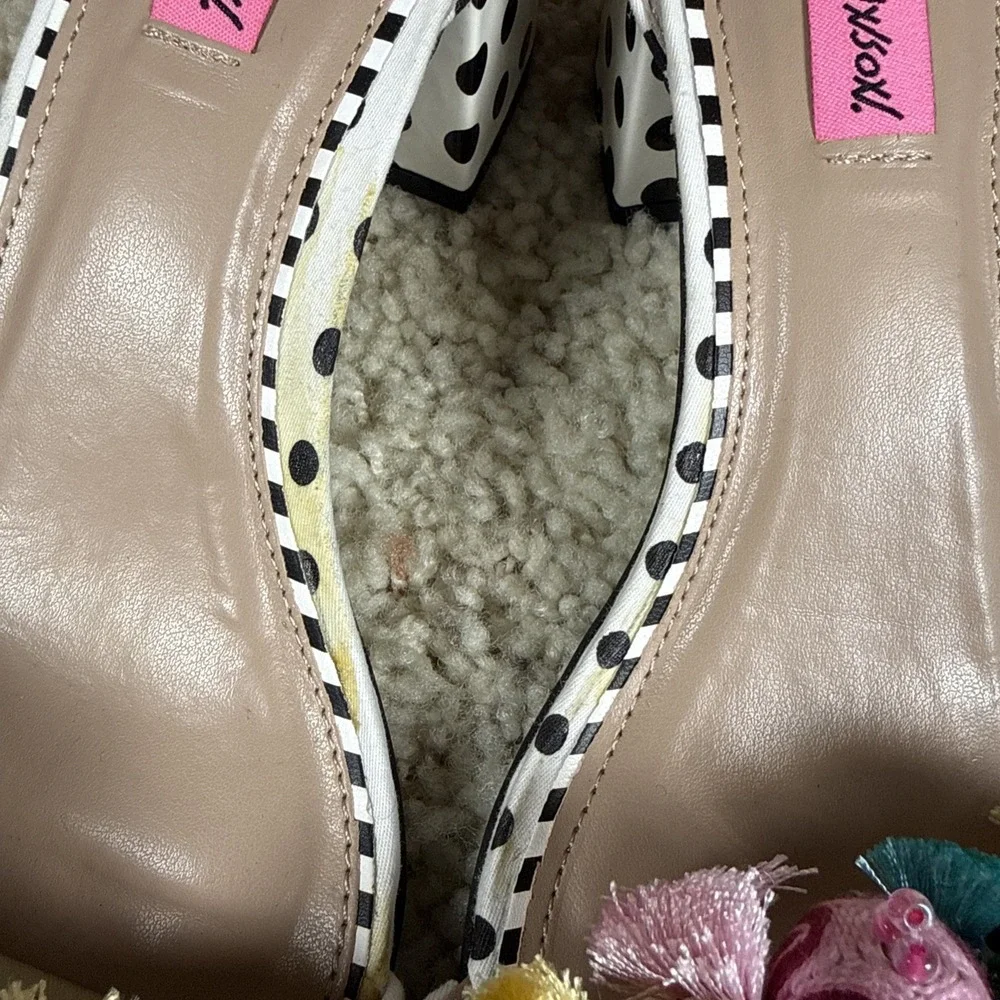 Betsey Johnson Multicolor Polka Dot Pom Pom Platform Espadrille Sandals Sz 7.5 M